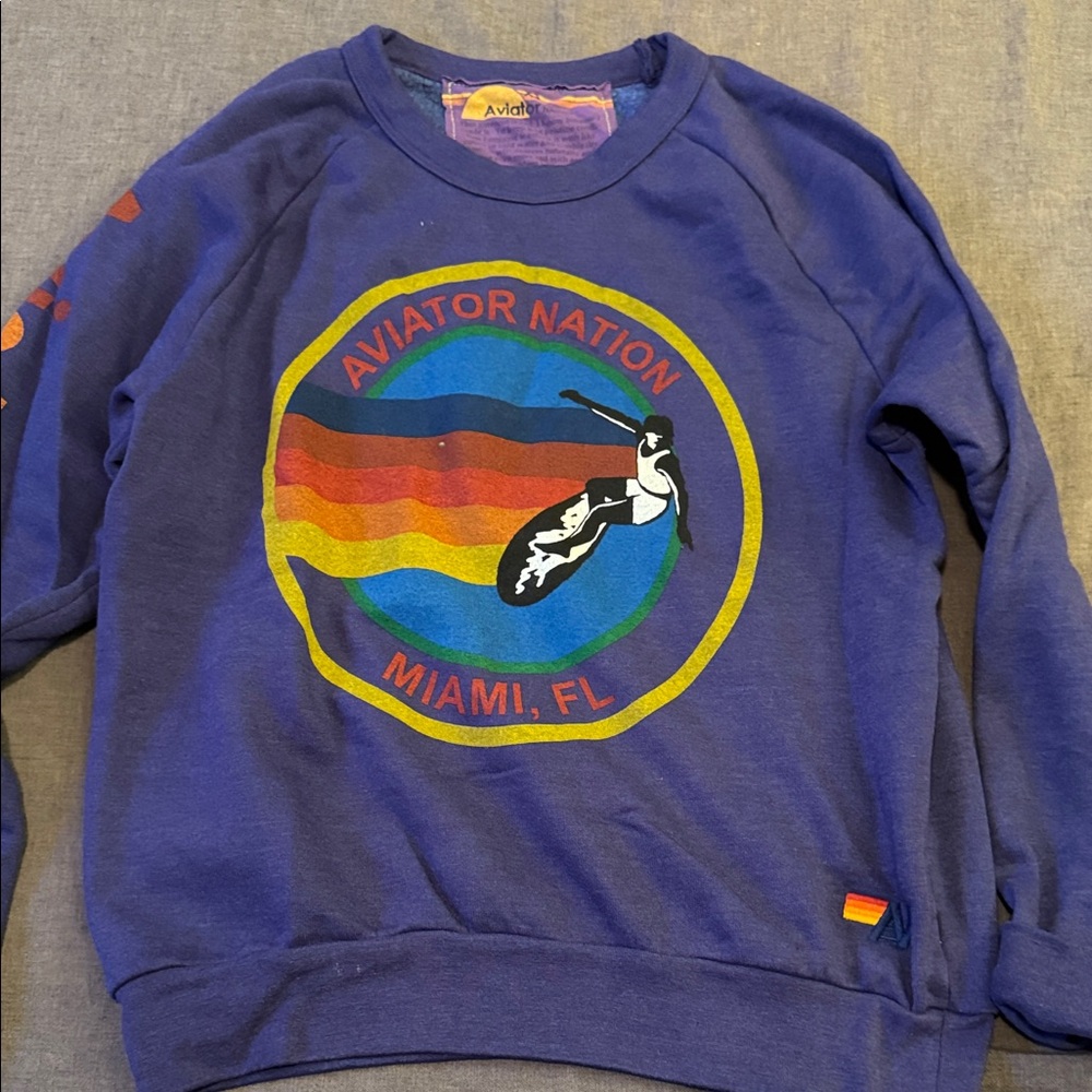 Aviator Nation Blue Sweatshirt with Multicolor Logo